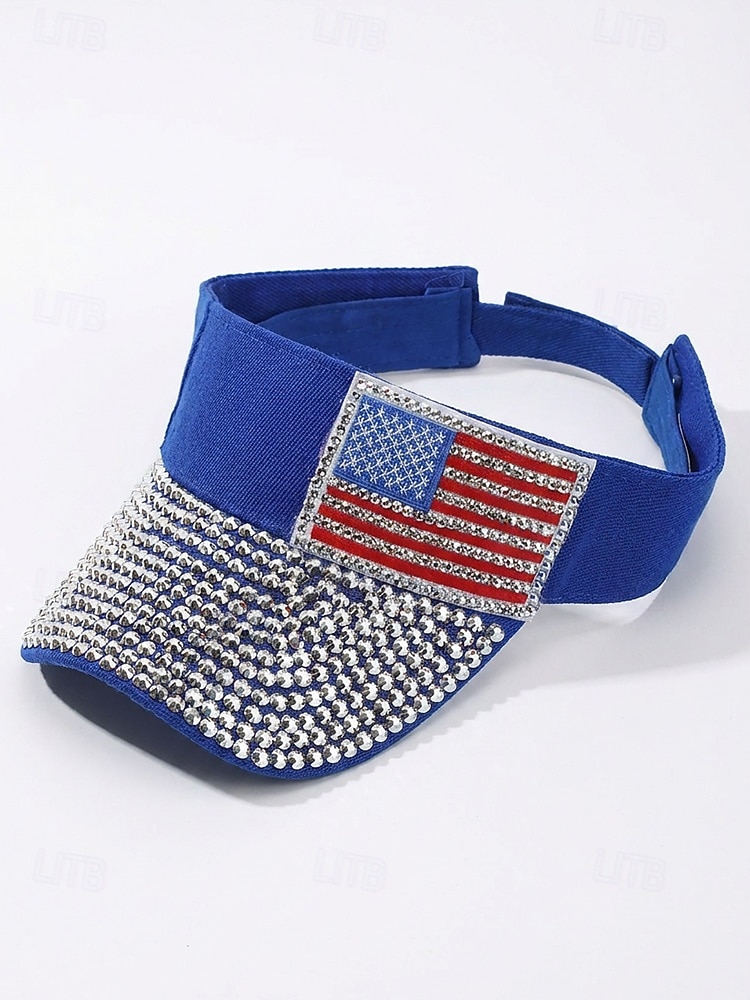 Cappello da donna con visiera patriottica e strass, in poliestere, regolabile, con parte superiore aperta, berretto estivo multicolore con bandiera americana per il 4 luglio, il giorno del 2026 a $11.99 –P5