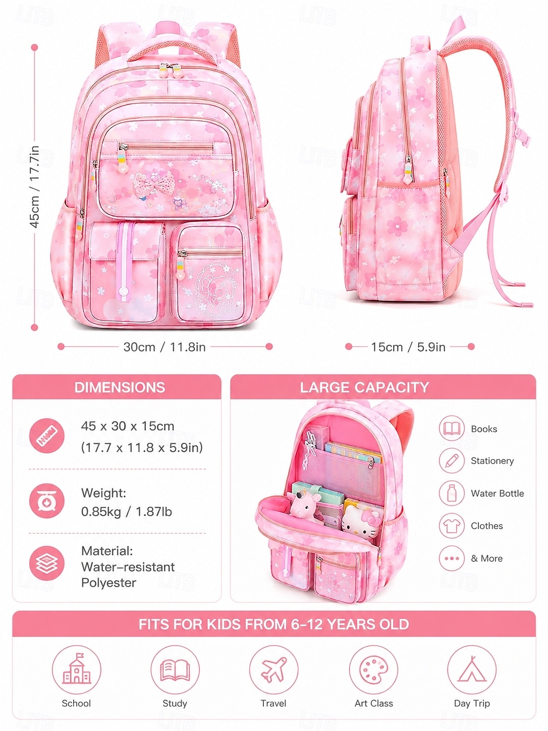 Mochila Rosa para Meninas do Ensino Fundamental Mochila Fofa de Princesa com Armazenamento Multi-Compartimento e Design de Grande Capacidade para Volta às Aulas de 2026 por $34.99 –P4