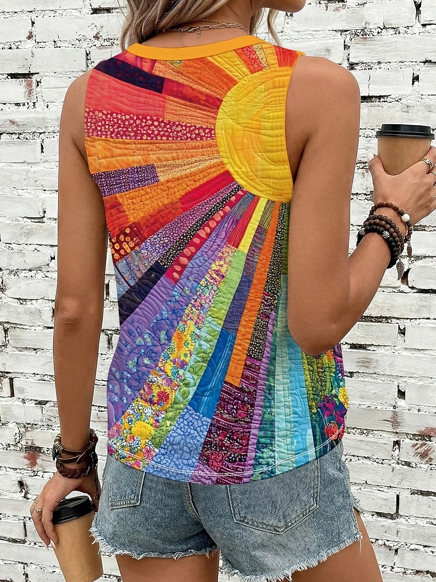 Per donna Canotta Grafico Geometrico Vintage Elegante Casual Senza Maniche Girocollo Top Regolari Casuale Quotidiano Bianco Giallo Arancione Estate Primavera del 2026 a $19.99 –P2