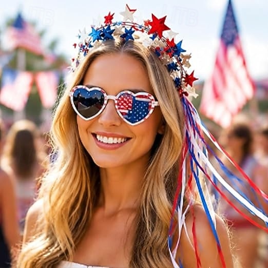 2 PCS Sparkling Americana Star Crown Headbands with Flowing Ribbons, Patriotic Red White Blue Hair Accessories for 4th of July Independence Day, Memorial Day, Veterans Day, Parades, Festivals 2026 - $11.99 –P4