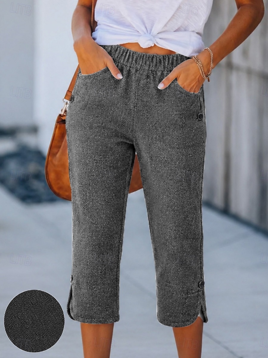 damjeans denim capribyxor semester enkla capribyxor hög midja komfort bekväm oelastisk semester formell vardagskläder svart marinblå himmelsblå sommar vår normal passform 2026 - $27.99 –P4