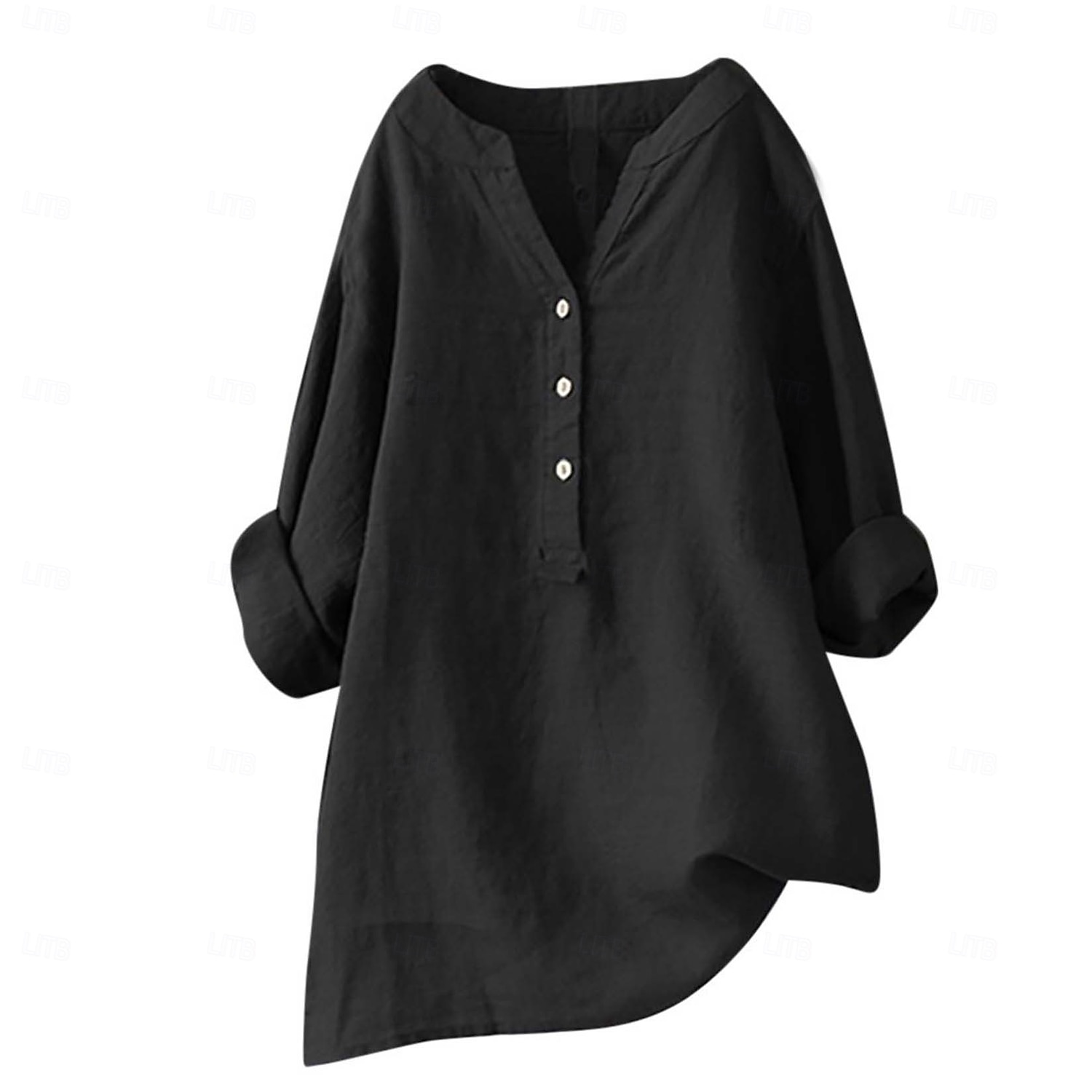 Camicie da donna 100% cotone con bottoni, tinta unita, vintage, maniche lunghe, scollo a V, top lunghi, casual, rosa chiaro, curcuma, nero, verde oliva, rosso, primavera del 2026 a $8.99 –P4