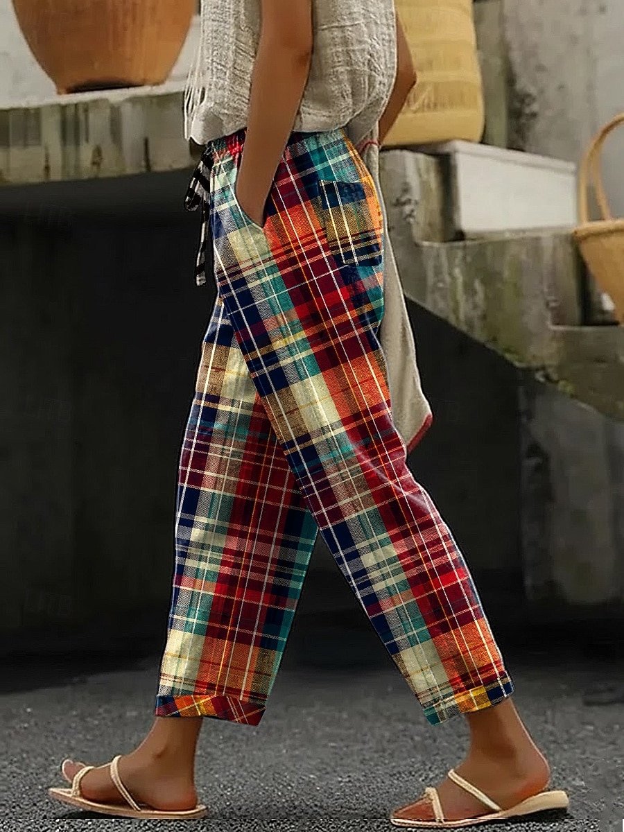Pentru femei chinez Pantaloni casual Vacanță Epocă Casual Lungime totală Talie medie Grafic Plisat Model Geometric Cordon Peteci Buzunar Confort Απαλό Exterior Inelastic Casual Zilnic Vacanță 2026 - $37.99 –P1