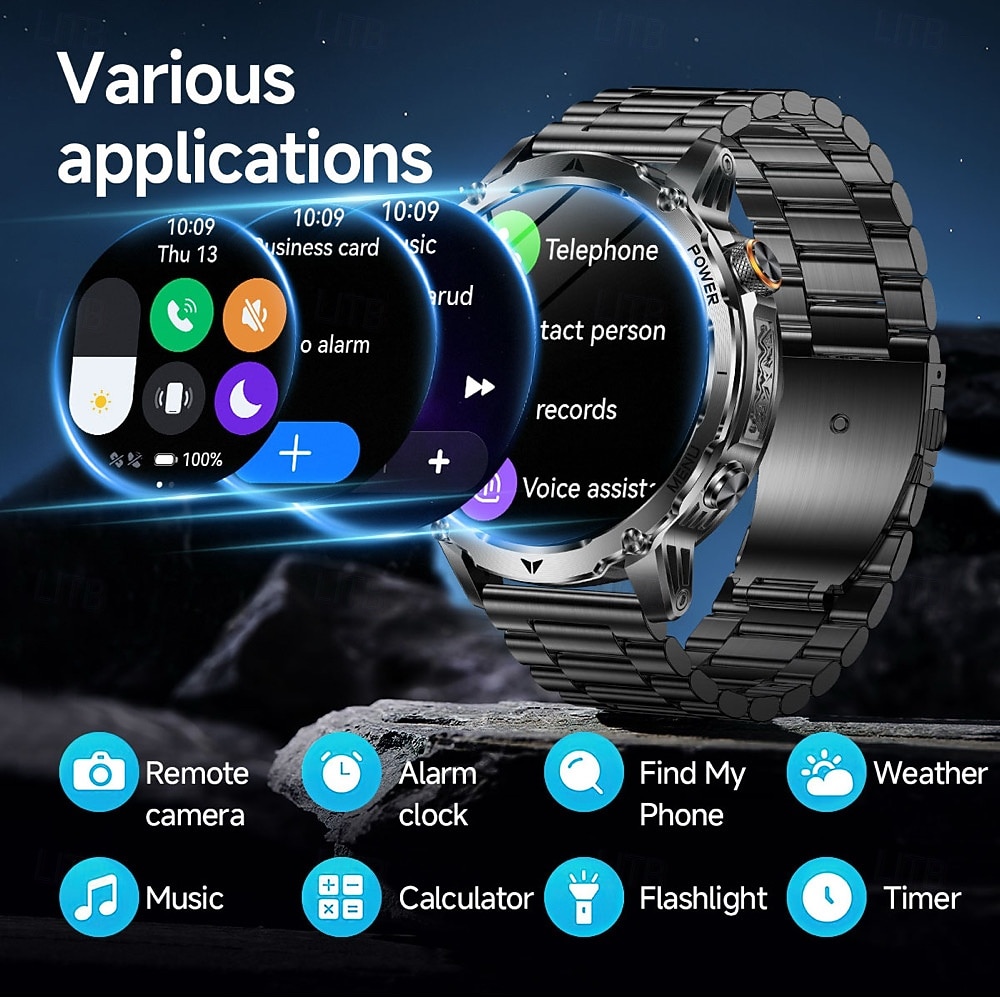 AK102 Smartklokke 1.7 tommers Bluetooth-anrops-smartklokke Skritteller Samtalepåminnelse Fitnessporing Kompatibel med Android iOS Herre GPS Lang ventetid Håndfri bruk IP68 50mm urkasse 2026 - $84.99 –P20