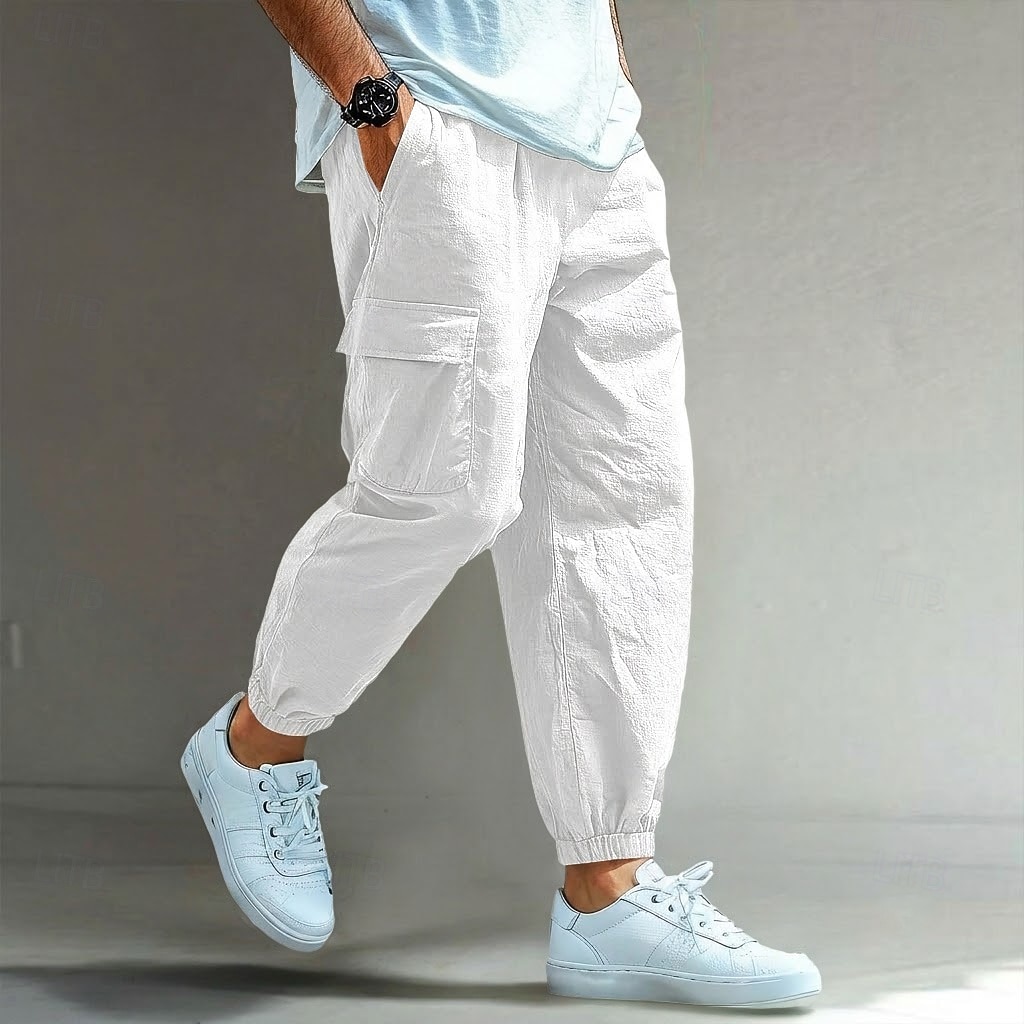 Voor heren Cargohosen Linnen broek Broek Korte broek Zomerbroek Trekkoord Meerdere zakken Elastisch manchet Effen Comfort Ademend Volledige lengte Casual Dagelijks Feestdagen Vakantie Modieus blauw 2026 - $25.99 –P9
