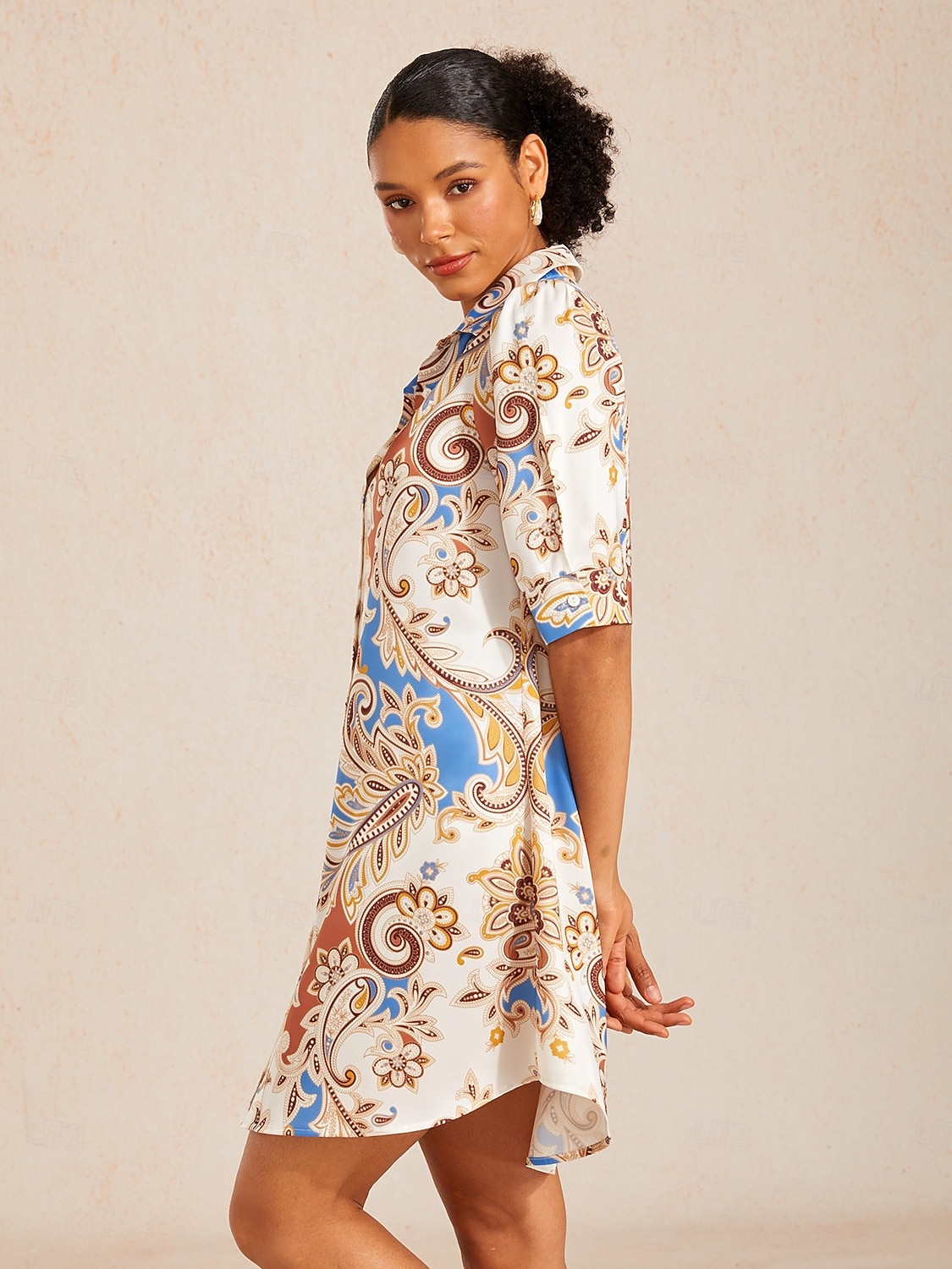 Rochie cămașă din satin mătăsos cu imprimeu floral regal paisley 2026 - $91.99 –P4