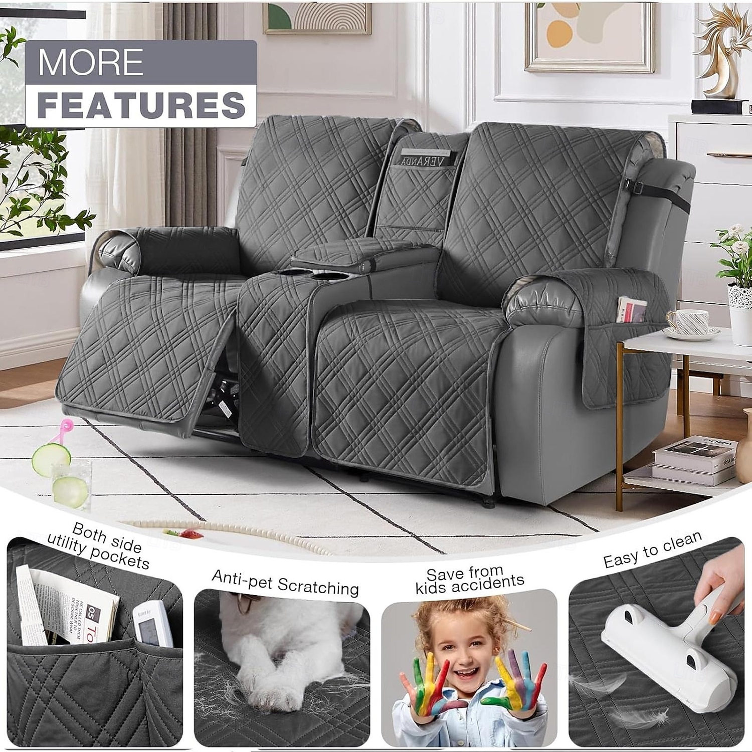 Copridivano a 2 posti l.t.home per animali domestici, 100% impermeabile, antimacchia, trapuntato a 4 strati, con tasche laterali, antiscivolo, lavabile, protettivo per mobili, grigio scuro. del 2026 a $76.99 –P3