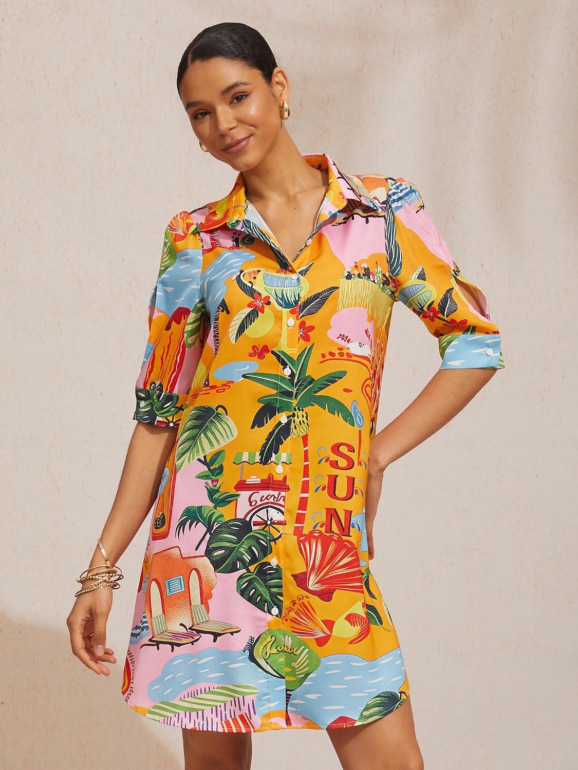 Rochie tip cămașă din satin mătăsos Summer Escape 2026 - $91.99 –P7