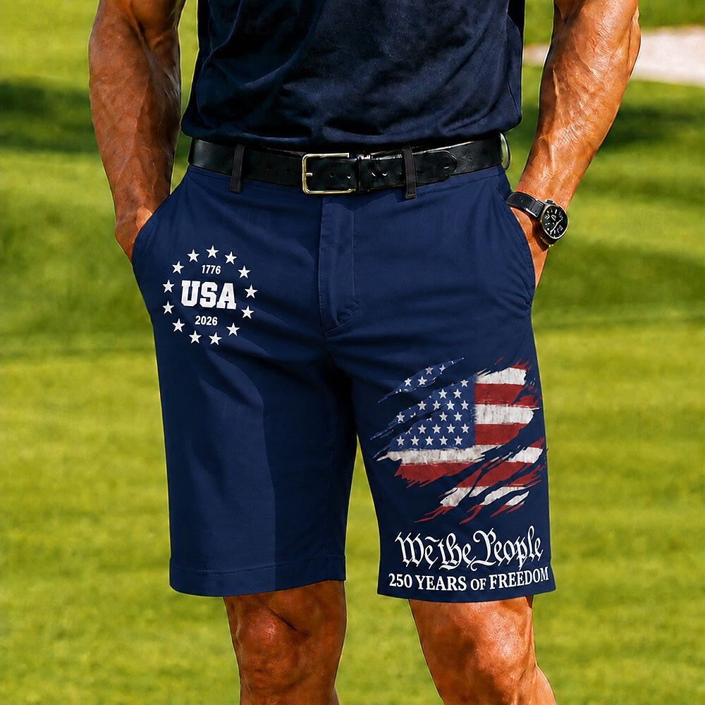 4 de julio de 2026, 250 aniversario Hombre Estrella Bandera estadounidense de los Estados Unidos 1776 Bermudas Pantalones cortos casuales Shorts de golf Media cintura Informal de negocios Trabajo 2026 - $25.99 –P5