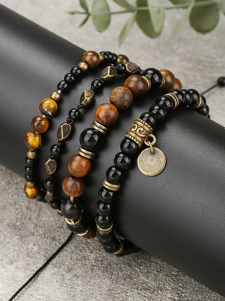 Herenarmbandset met drie lagen tijgeroogsteen, natuurlijke tijgeroogsteen &Legeringskralen, gelaagde vintage herensieraden voor zomervakanties, muziekfestivals en casual dagelijks gebruik. 2026 - $9.99 –P4