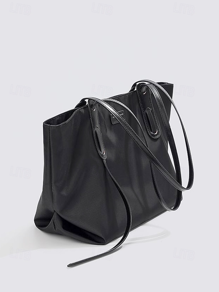 Women's Minimalist Large Tote Bag, Oxford Fabric and Faux Leather Patchwork Shoulder Purse, Casual Big Capacity Work Commuter Handbag for Everyday, Black Khaki Colors 2026 - $19.99 –P4