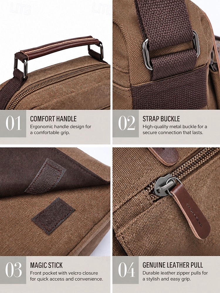 Men's Multi-Color Canvas Shoulder Crossbody Bag, Large Capacity Multi-Pocket Messenger Bag for Travel, Work, Daily Use, Casual Vintage Small Satchel for Men 2026 - $29.99 –P8