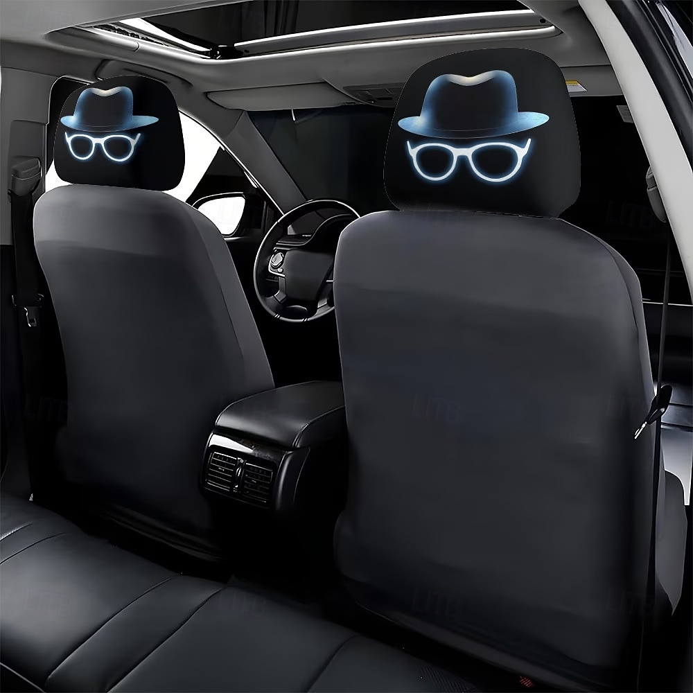 Fundas para reposacabezas de asiento con estampado de gafas de moda neón y sombrero de caballero (2/4 unidades), ajuste universal, fáciles de limpiar, suaves, cómodas, duraderas y transpirables, 2026 - $14.99 –P3
