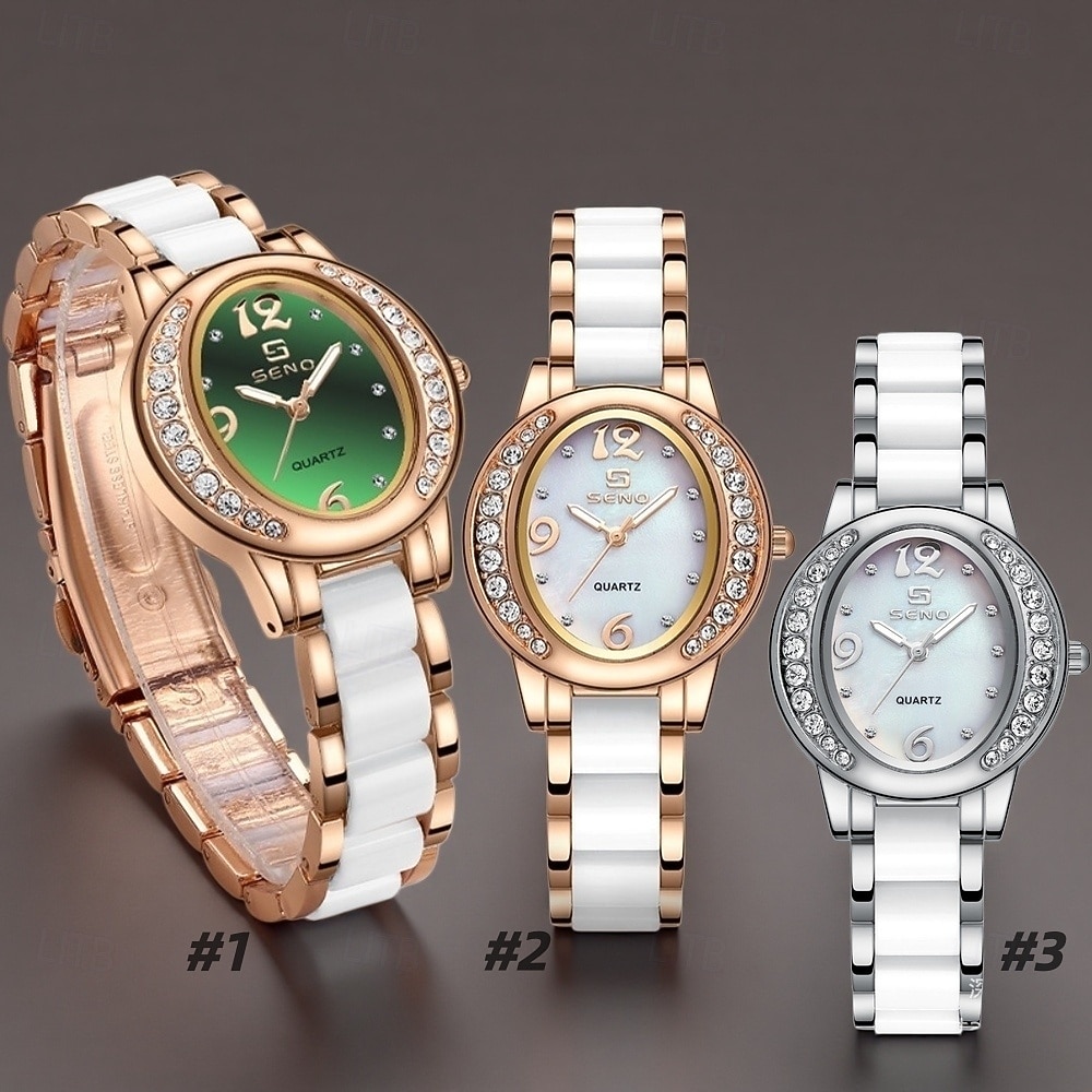 Women's Rose Gold Fashion Watch, White Ceramic Style Link Bracelet, Mother of Pearl Dial with Crystal Bezel, Elegant Quartz Dress Wristwatch for Ladies, Perfect Jewelry Gift for Her 2026 - $28.99 –P8