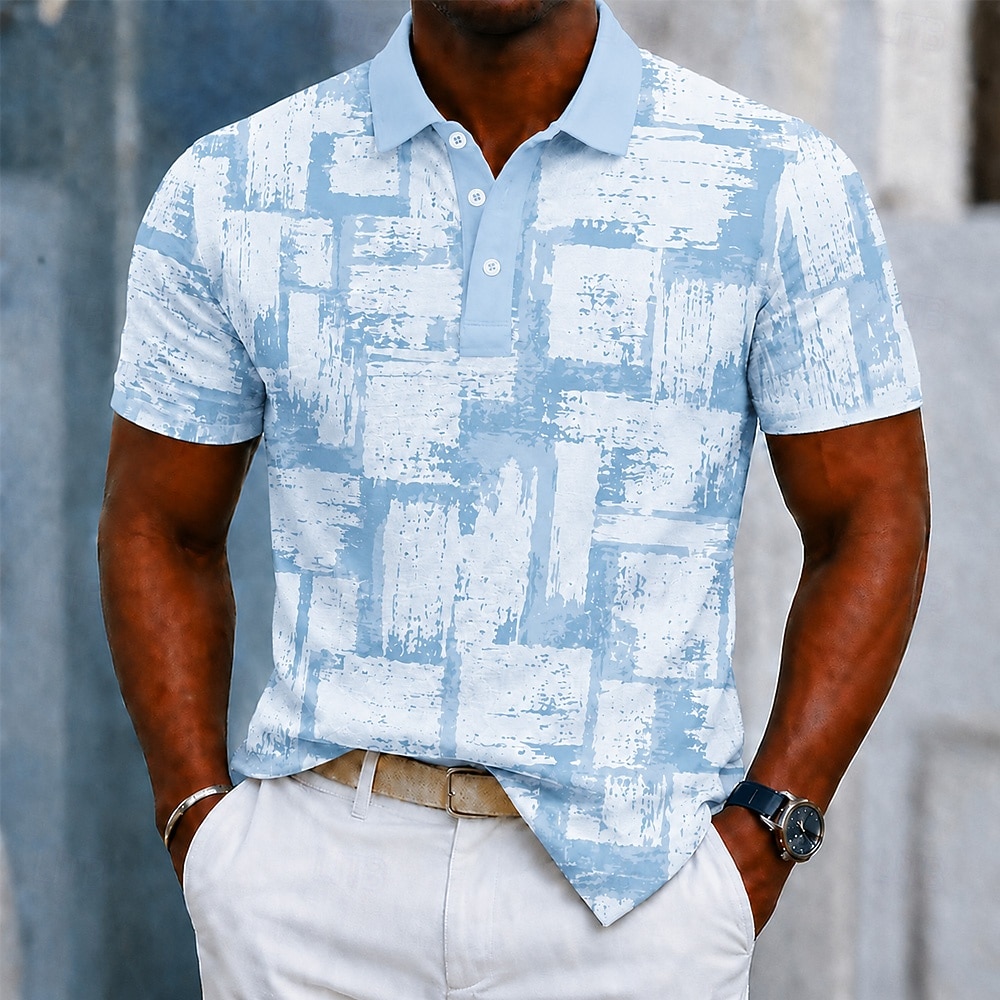 Per uomo Blocco di colori Geometrico Polo Manica Corta Magliette polo Bavero Business Casual Affari Athleisure Abbigliamento quotidiano Stampa 3D Bottoni Primavera & Estate Blu Viola Verde del 2026 a $21.99 –P2