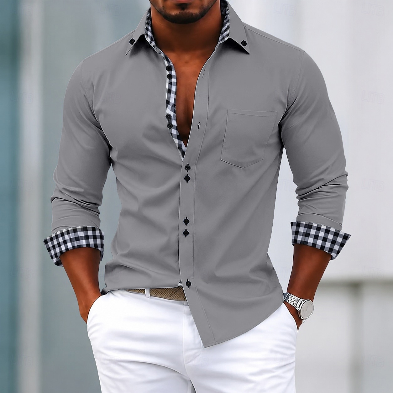 Men's Shirt Dress Shirt Button Down Shirt Non Iron Shirt Color Block Casual Daily Light Pink Light Blue Black White Long Sleeve Turndown All Seasons Clothing Apparel Patchwork 2026 - $32.99 –P3