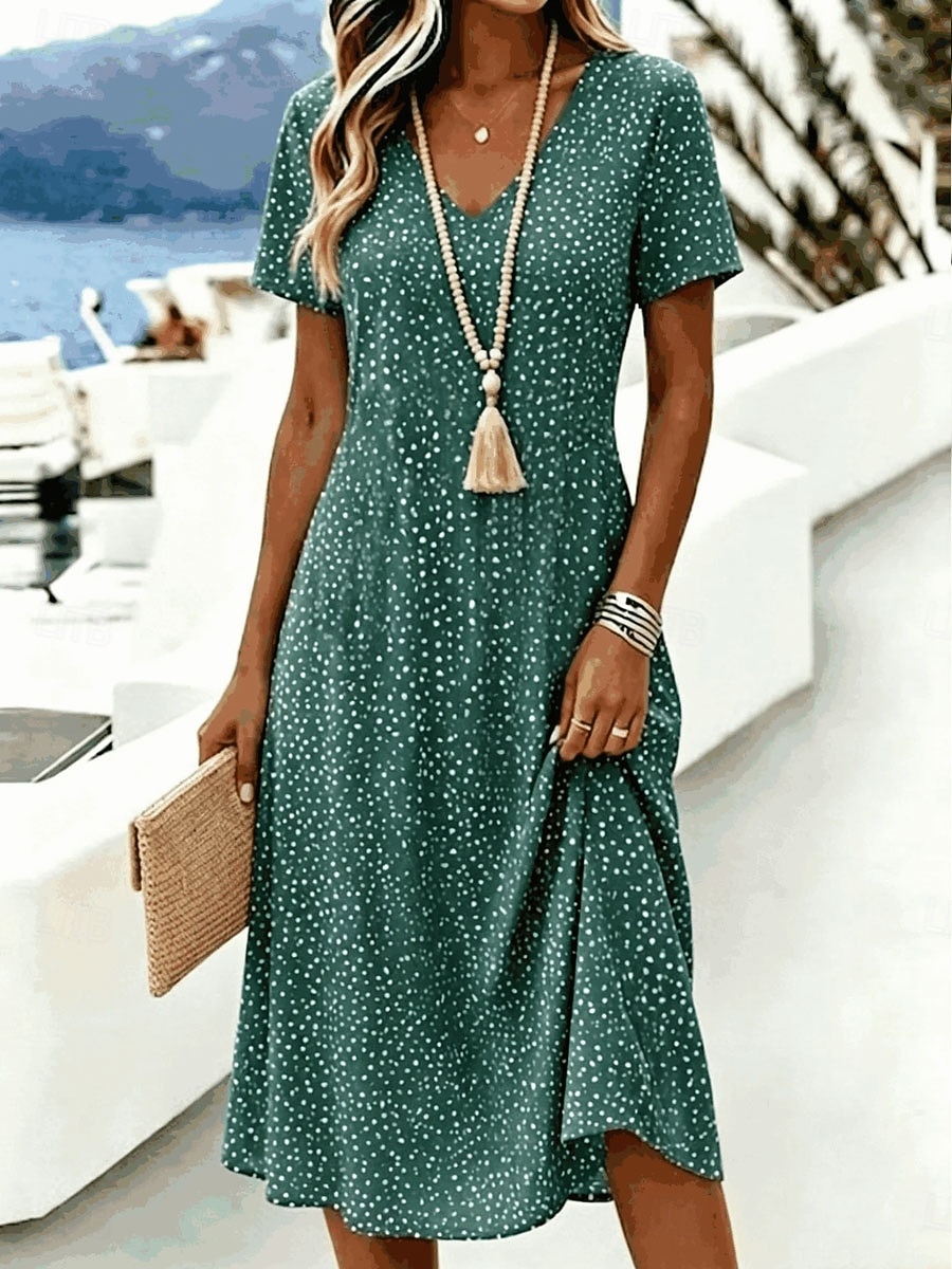 a line shirt dress knee length Women's Knee Length Dress T Shirt Dress Tee Dress A Line Dress Vacation  Casual Boho Beach Regular Fit Graphic Polka Dot Short Sleeve V Neck Blue  Red Green Summer Spring 2026