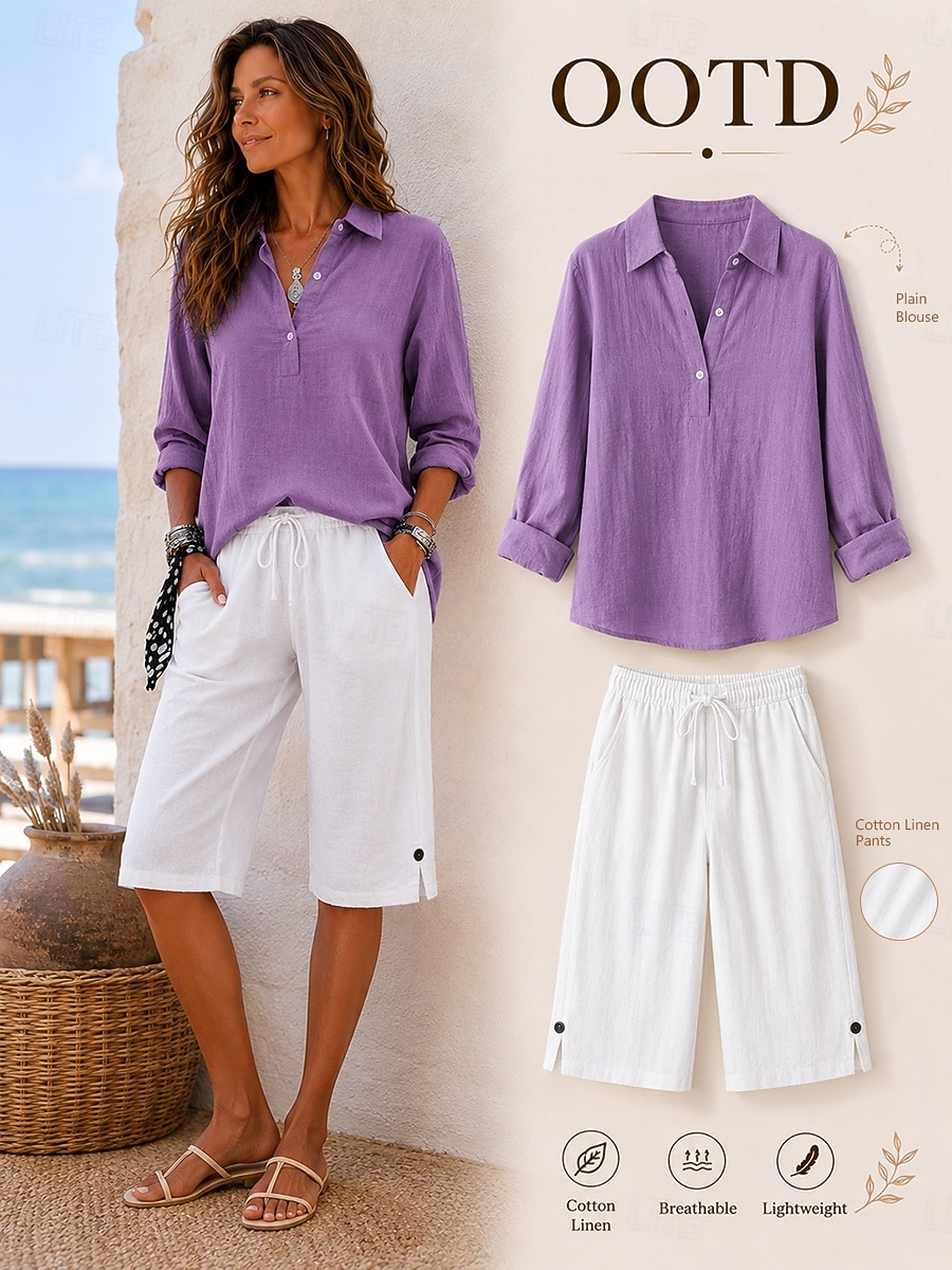 pantaloncini da donna in lino pantaloni capri pantaloni estivi pantaloncini casual lunghezza polpaccio naturale tinta unita tasca elastico coulisse design comodo per esterni per uscire rosa chiaro arancione rosso bianco rosa estate del 2026 a $25.99 –P1