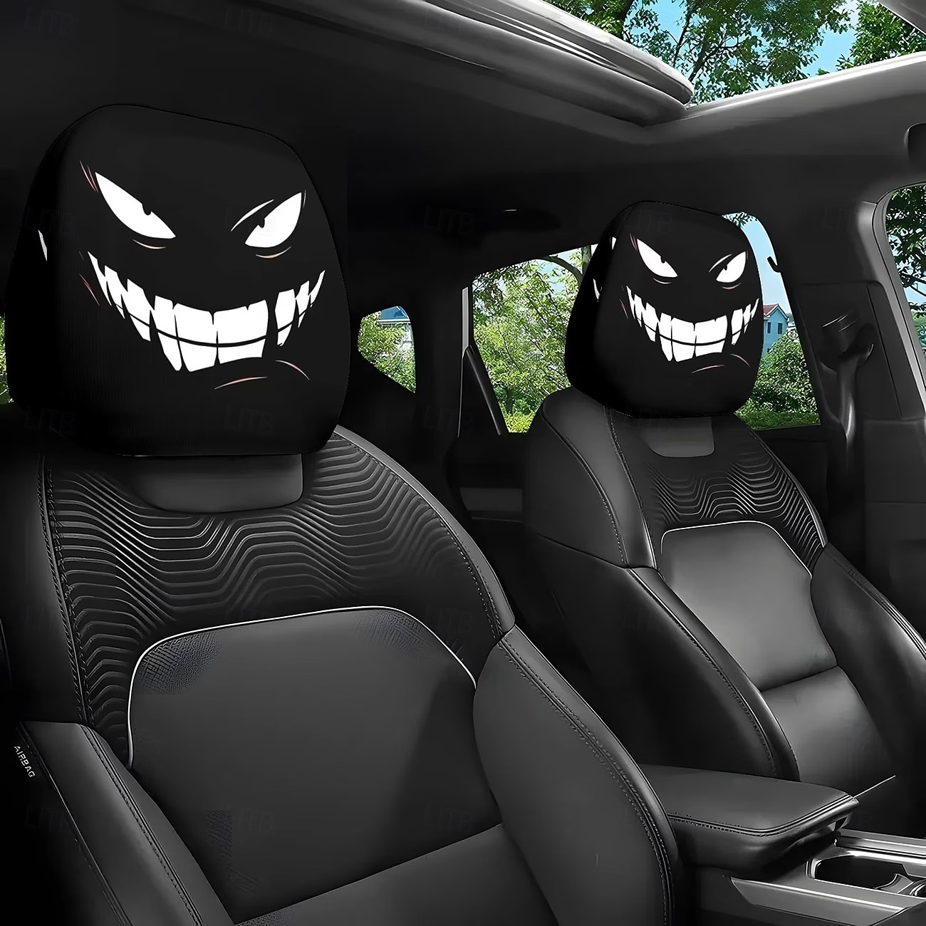 2/4 st nackstödsskydd med skräckmotiv, läskiga ansikten och nackstödsskydd för SUV, sedan och lastbil, roliga halloween-bilinredningstillbehör, mjuk och bekväm ostoppad design 2026 - $14.99 –P1