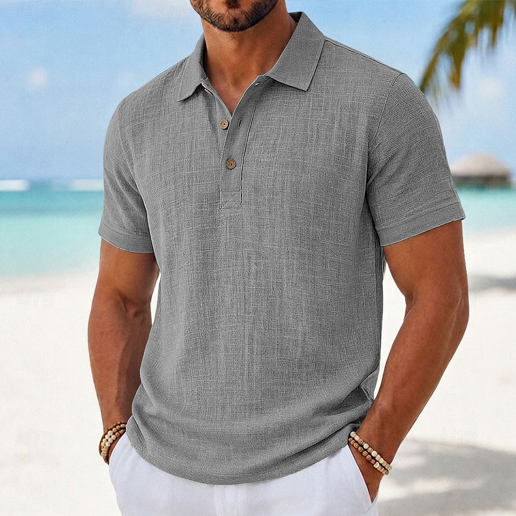 Per uomo Camicia di lino Polo Casuale Vacanza Classico Manica Corta Moda Tinta unica Semplice Bottoni Estate Primavera Vestibilità regolare Bianco Nero Verde chiaro Blu marino Cachi Grigio Camicia di del 2026 a $21.99 –P6