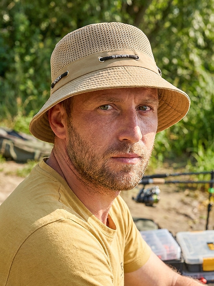 Ademende mesh bucket hat voor heren, lichtgewicht zomerzonnehoed van polyester met verstelbare pasvorm, pet voor buitenactiviteiten zoals vissen, wandelen en reizen, boonie hat met UV-bescherming, 2026 - $11.99 –P4