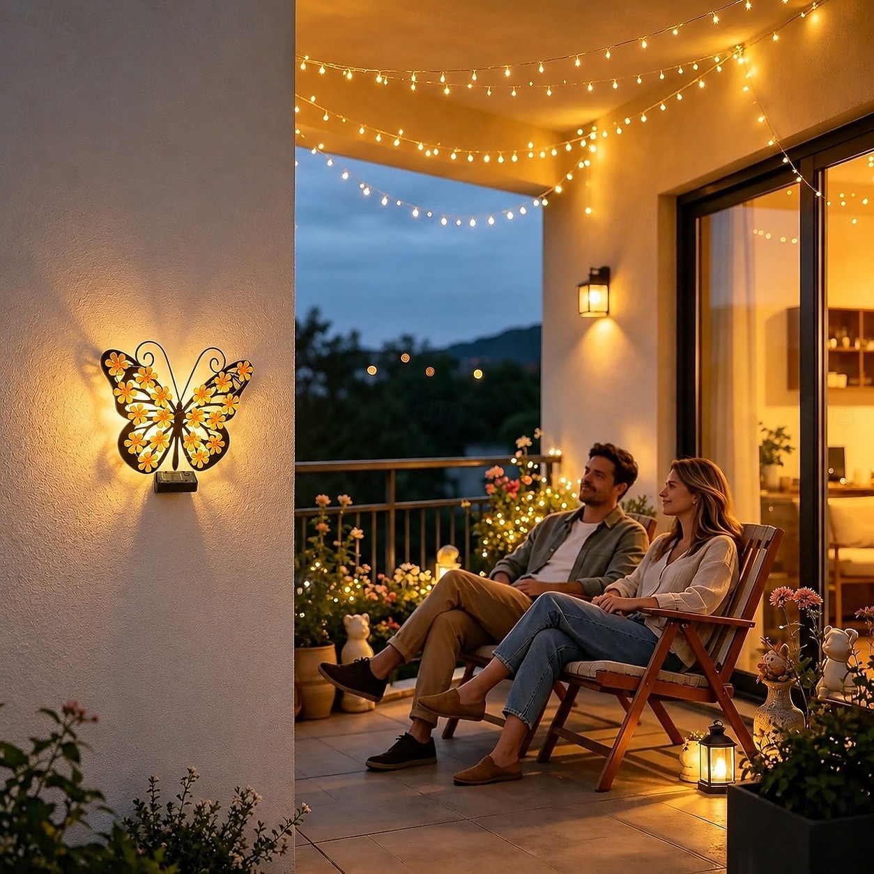 Lampă fluture pentru exterior, decor de perete impermeabil cu energie solară, lampă LED peisagistică, ornament pentru gard de grădină, iluminare ambientală delicată pentru terasă/curte 2026 - $15.99 –P2