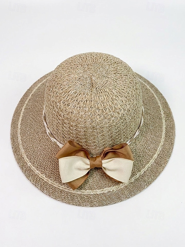 Chapéu de sol feminino de aba larga em tecido trançado com laço, elegante chapéu de palha multicolorido para o verão, chapéu leve para praia, férias, proteção solar, viagens e atividades ao ar livre. de 2026 por $11.99 –P6