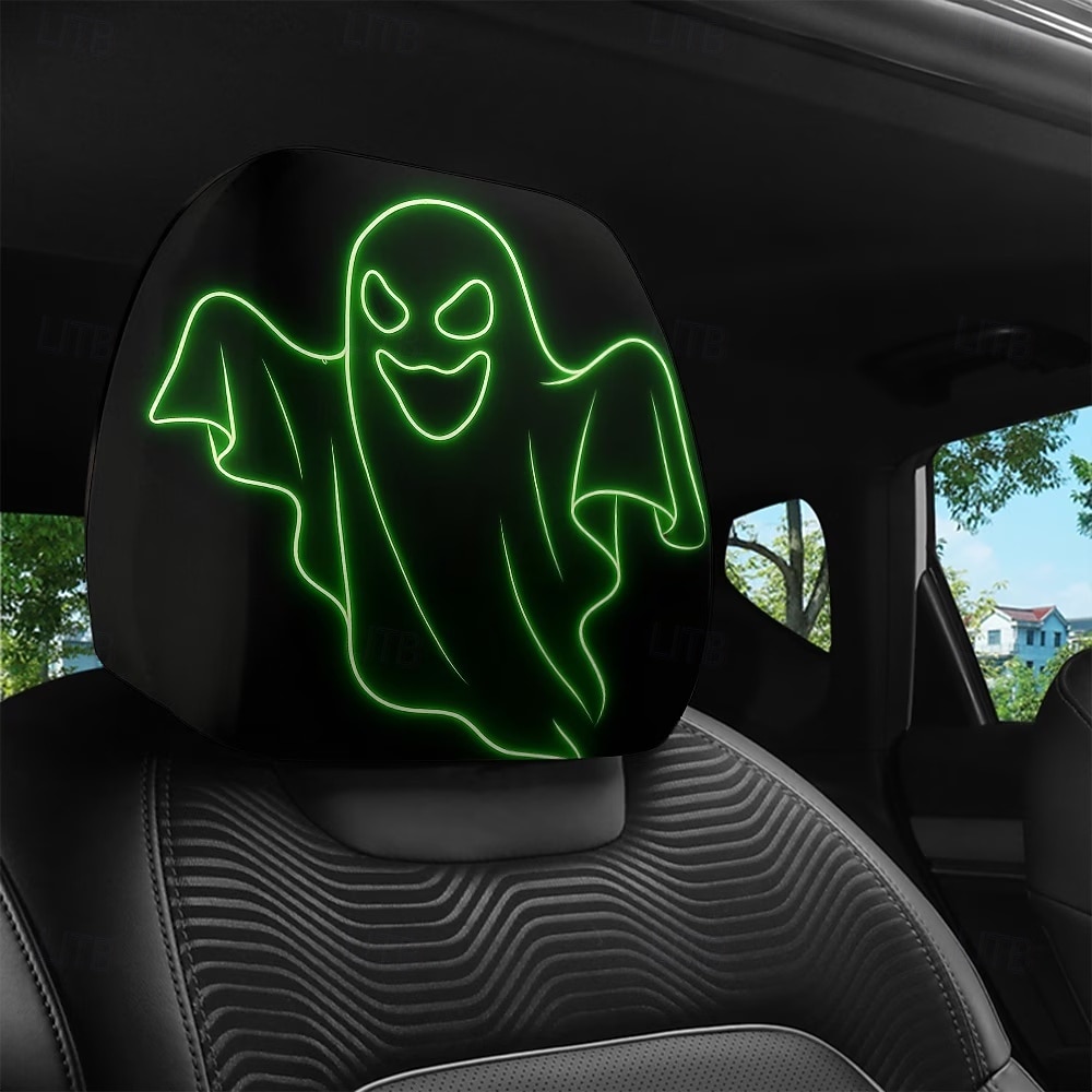 Conjunto de 2/4 capas de encosto de cabeça fluorescentes com tema de fantasmas para o Halloween, capas protetoras que brilham no escuro para encostos de cabeça de carros, decoração universal para de 2026 por $16.99 –P3
