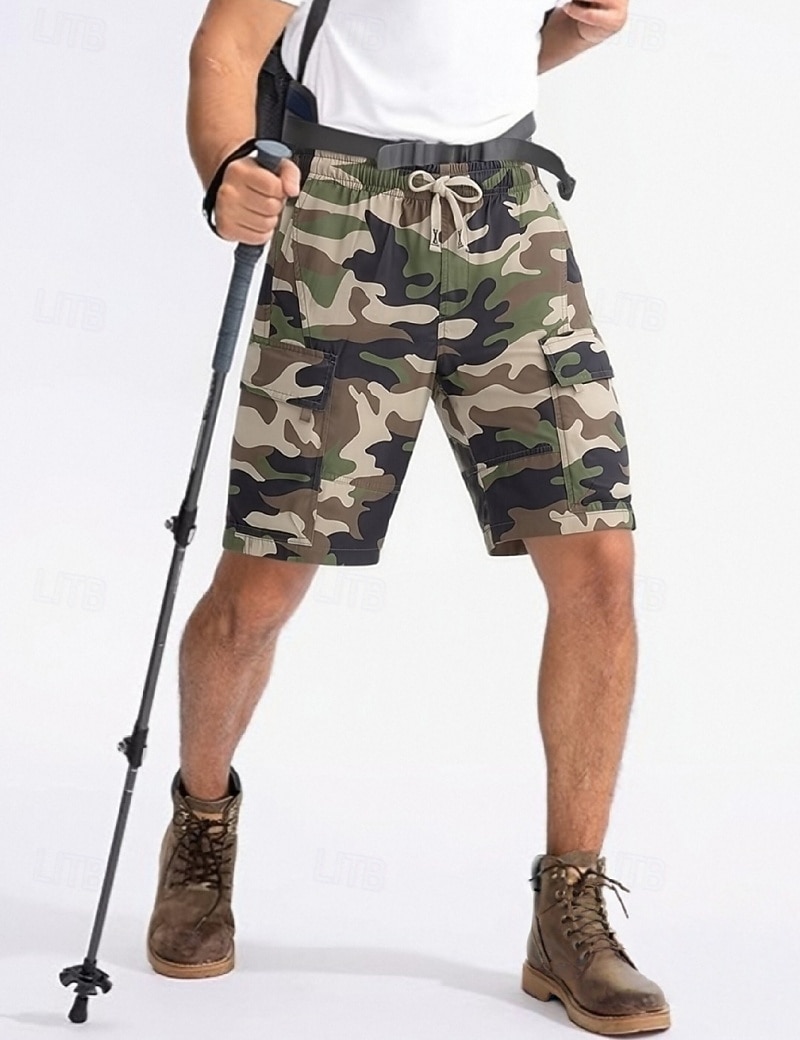 Men's Lightweight Cargo Shorts Comfort Waist Tactical Cargo Shorts Casual Shorts Drawstring Elastic Waist Multi Pocket Camouflage Quick Dry Knee Length Casual Outdoor Streetwear Fashion Streetwear 2026 - $27.99 –P17