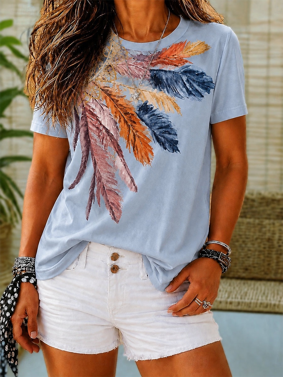 Pentru femei Tricou Imprimeu Floral Grafic Geometric Epocă Stilat Casual Manșon scurt Stil Nautic În V Rotund Topuri obișnuite Casual Zilnic Sfârșit de săptămână Albastru piscină Alb Rădăcină de 2026 - $21.99 –P11