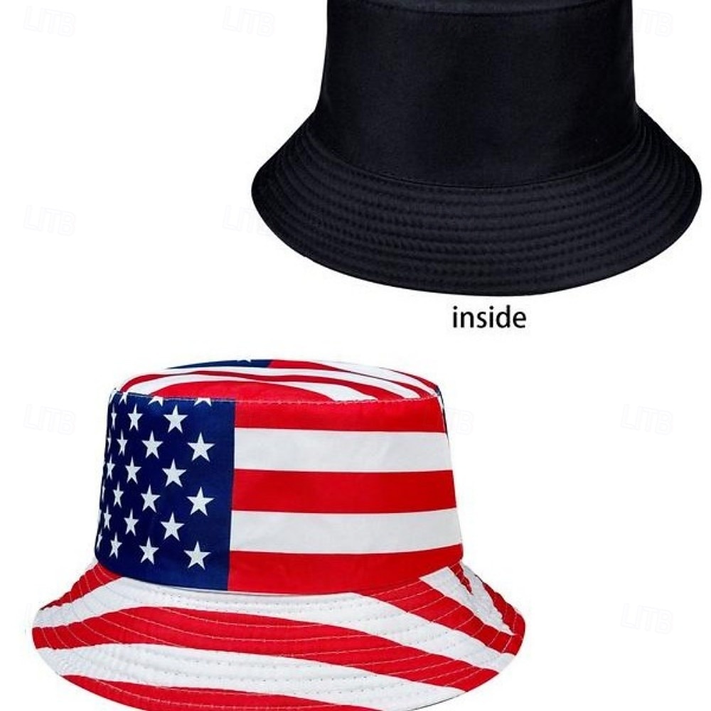 Patriottische Amerikaanse vlag bucket hat, omkeerbare vissershoed voor mannen &Dames opvouwbare zomerzonnehoed met sterren- en strependesign, lichtgewicht outdoor pet voor vissen, wandelen, strand, 2026 - $9.99 –P3