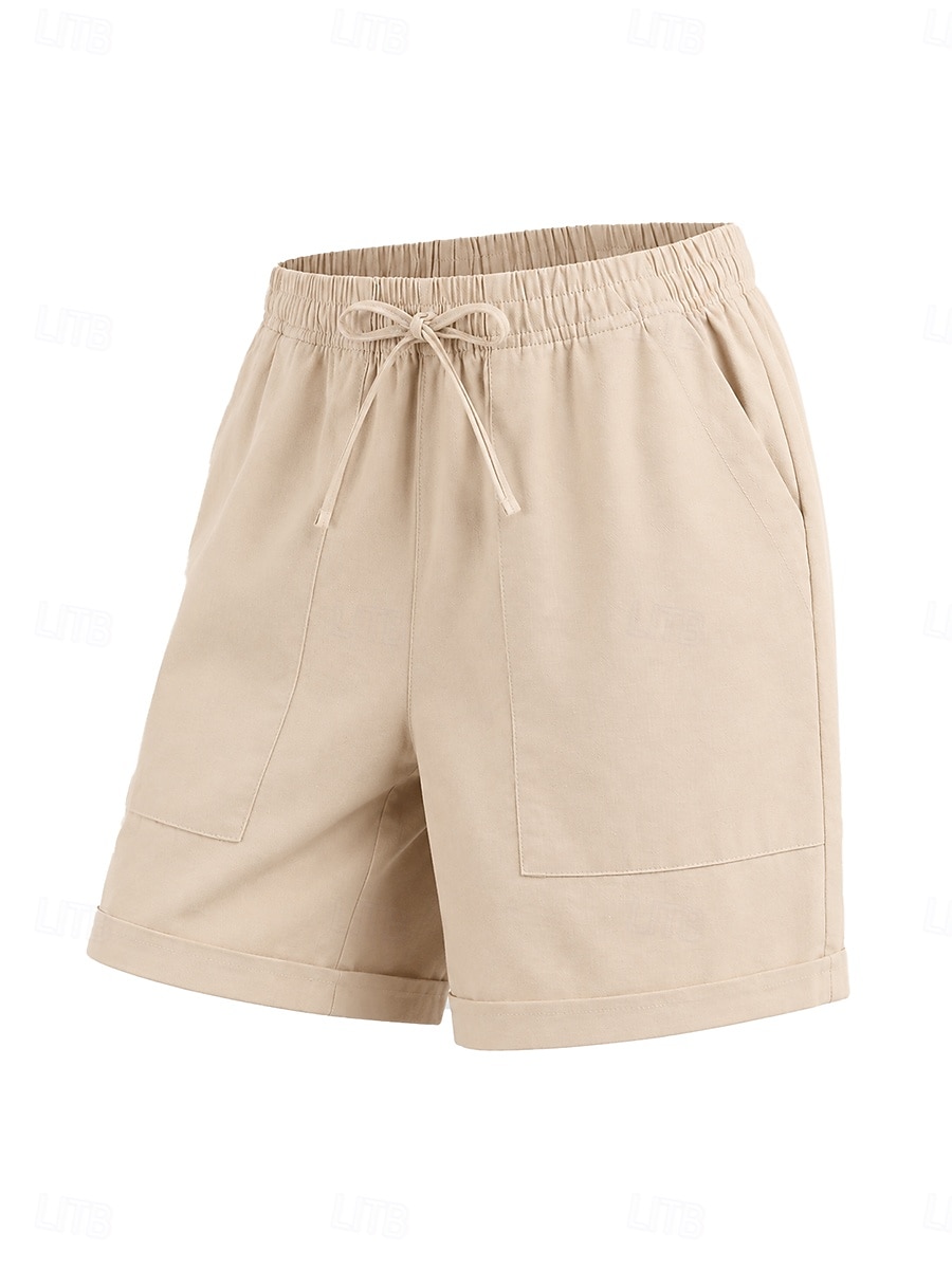 Women's Linen Shorts Summer Shorts Chinos Shorts Basic Short High Waist Plain Pocket Elastic Waistband Comfy Soft Comfortable Micro-elastic Outdoor Street Blue Khaki Black Pink Summer 2026 - $25.99 –P2