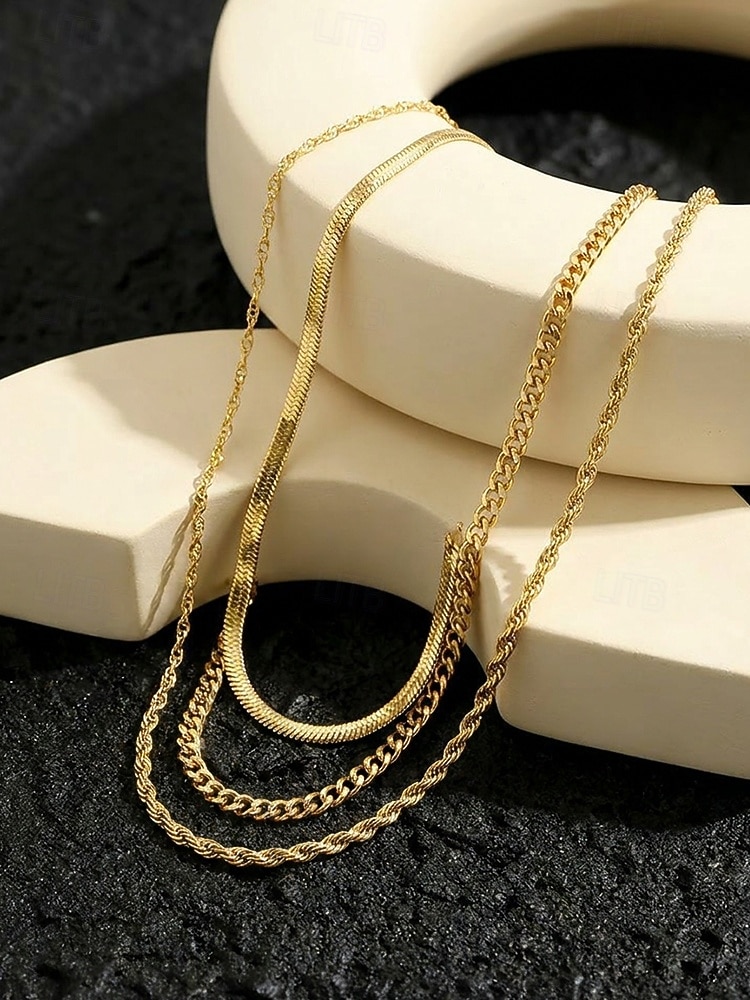 Women's Gold Silver Layered Necklace Set, 3 Piece Alloy Chain Necklace Set for Summer Vacation, Casual Daily Wear and Elegant Layering Jewelry 2026 - $9.99 –P5