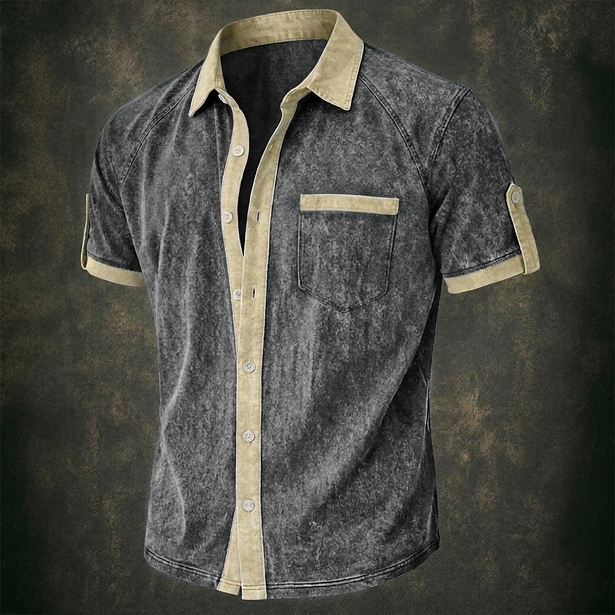 Hommes Chemise Chemise Décontractée Chemise Boutonnée Chemise 100% coton délavée à l'acide Bleu Noir Rouge bleu marine Vert Manche Courte Bloc de Couleur Uni Col Occasionnel Quotidien Poche Avant de 2026 ? $32.99 –P1
