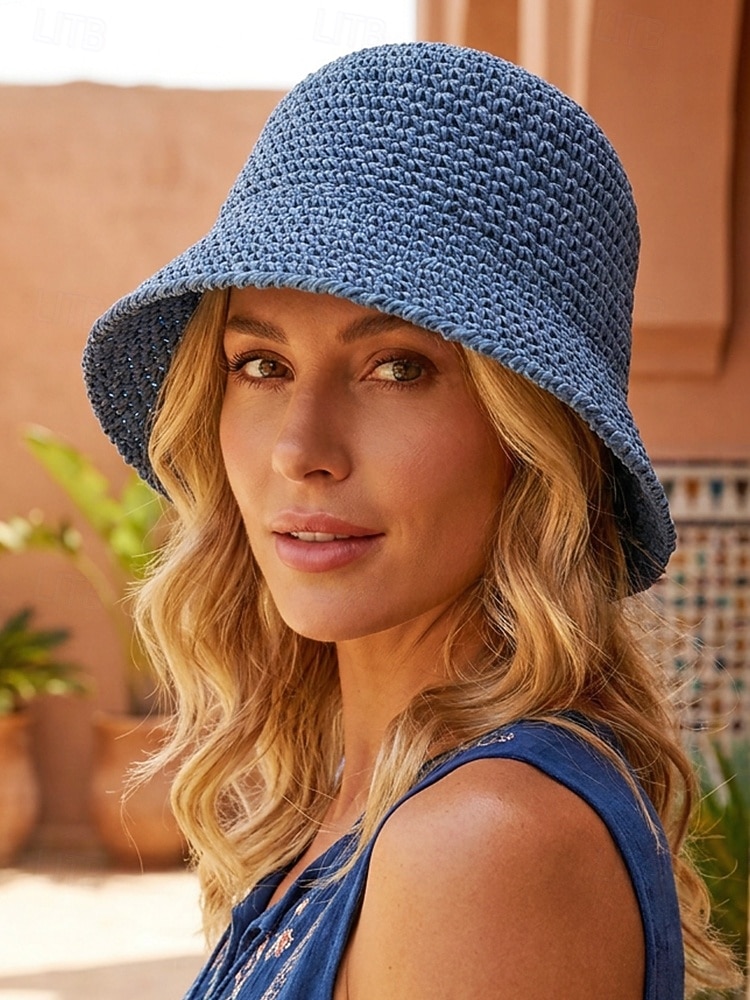 Bob bohème en paille pour femme, chapeau de soleil d'été tissé, casquette de pêcheur légère de plage disponible en plusieurs couleurs, chapeau de voyage pour les vacances de 2026 ? $14.99 –P1