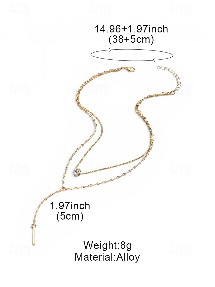 Women's Gold Silver Double Layer Bar Pendant Necklace, Minimalist Alloy Layered Chain Jewelry for Women, Elegant Everyday Necklace for Vacation, Work, Party and Gift 2026 - $7.99 –P6