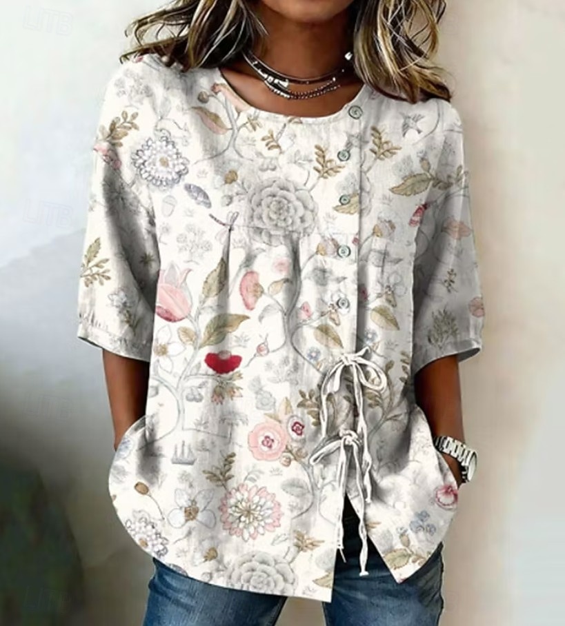 Per donna Camicia Camicia Boho Camicia casual Coulisse Ombre Grafico Geometrico Elegante Bohemien Attivo Mezza Manica Girocollo Top Regolari Casuale Quotidiano Lavoro Bianco Bianco + rosa Beige del 2026 a $32.99 –P1