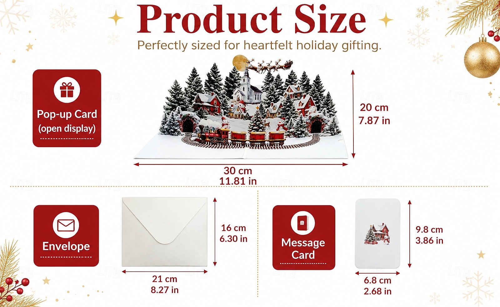 Biglietto di auguri natalizio tridimensionale a comparsa, con grande scena di un villaggio invernale e treno a vapore. &Slitta di Babbo Natale, biglietto d'auguri natalizio fatto a mano per bambini del 2026 a $12.99 –P2