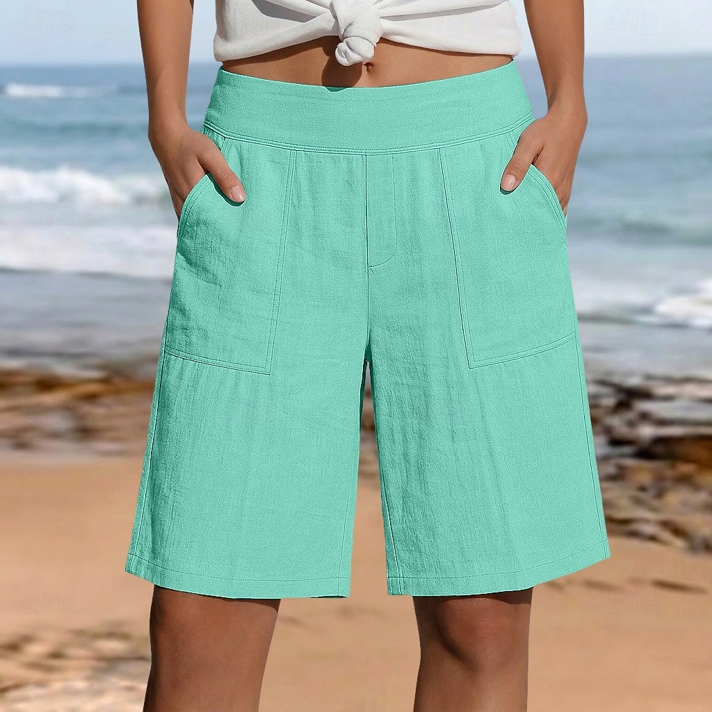 Damen Shorts Stoffhosen Urlaub Stilvoll Alltagstauglich Knielang Hohe Taille Einfach Outdoor Marineblau Khaki Schwarz Weiß Sommer Frühling 2026 - $18.99 –P5