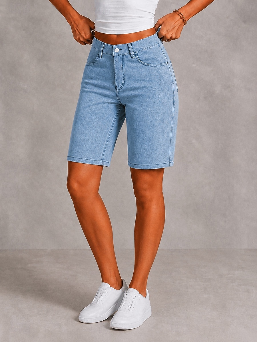 Mulheres Jeans Ganga Calção Burmuda Shorts Moda Comprimento do joelho Cintura Alta Clássico Conforto Férias Formal Azul Claro Cinzento Verão Primavera Normal de 2026 por $28.99 –P1