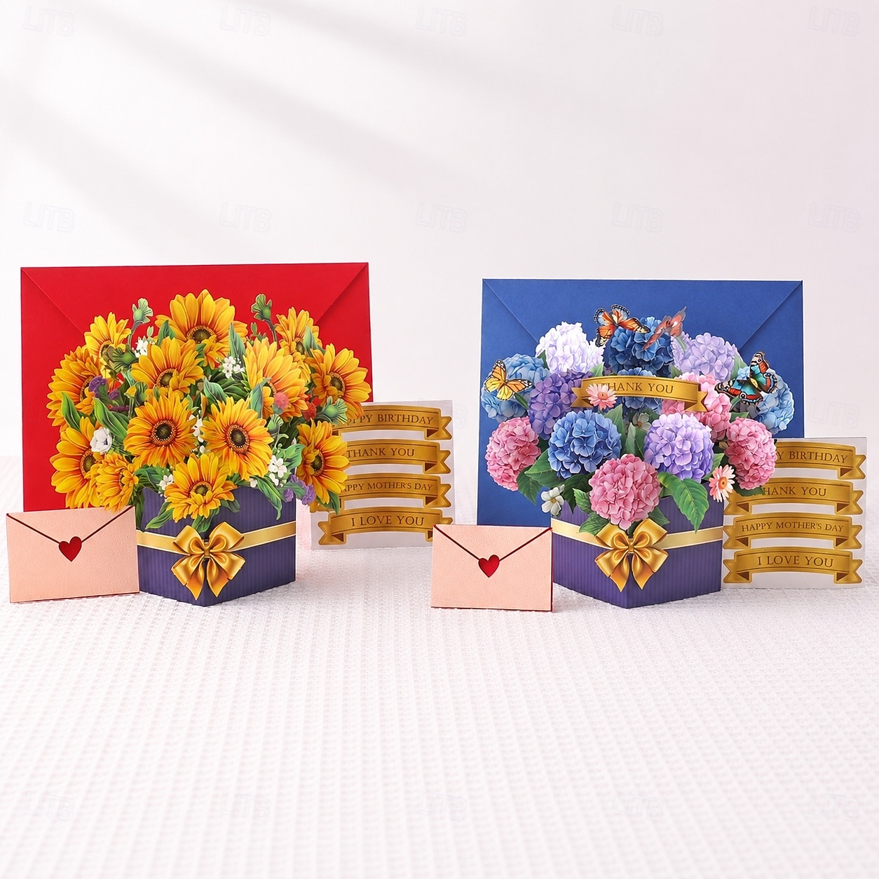 Confezione da 2 biglietti d'auguri 3D a comparsa con bouquet di fiori e girasoli &Garofani di carta in vaso per la festa della mamma, compleanno, anniversario, auguri di pronta guarigione, biglietto del 2026 a $25.99 –P7