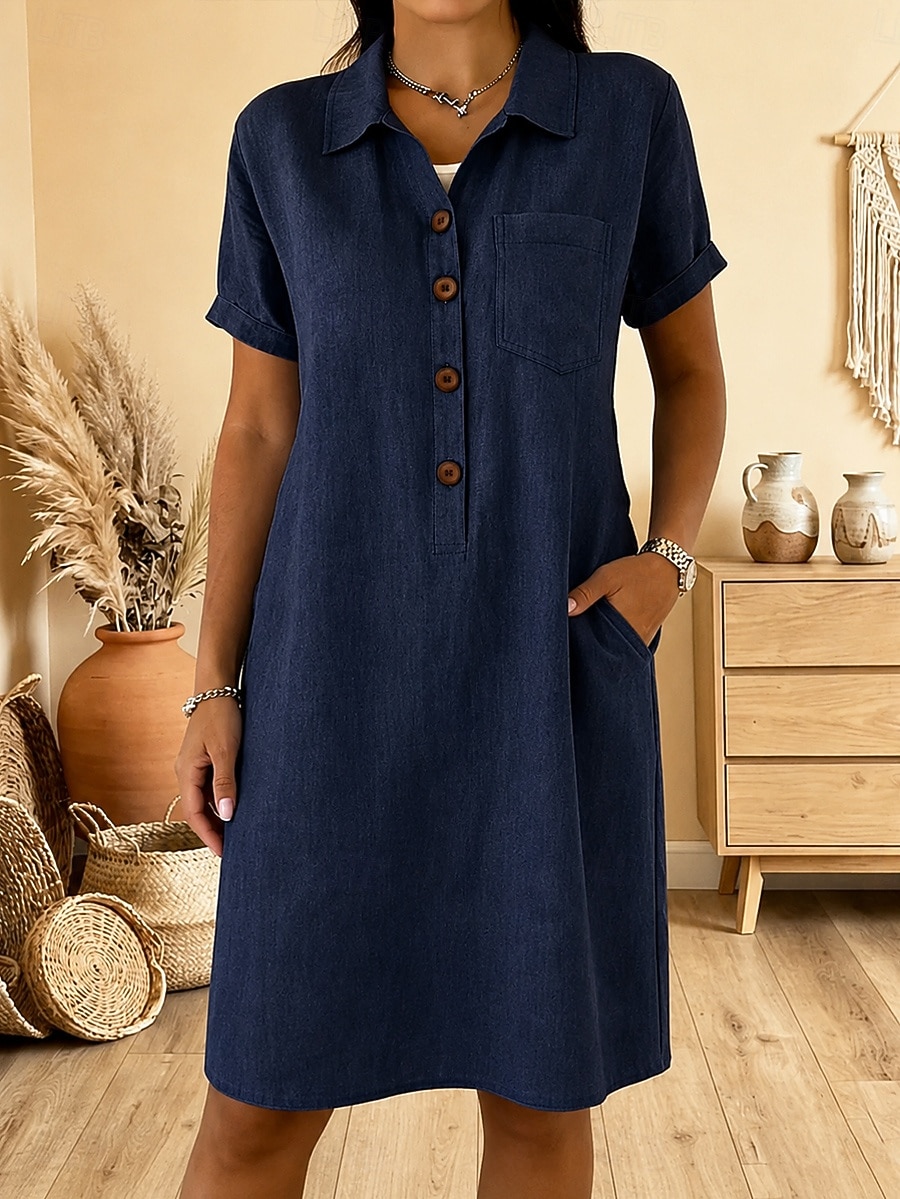 knee length navy blue casual dress Work Dresses This elegant navy A SHEIN LUNE Women's Navy Blue