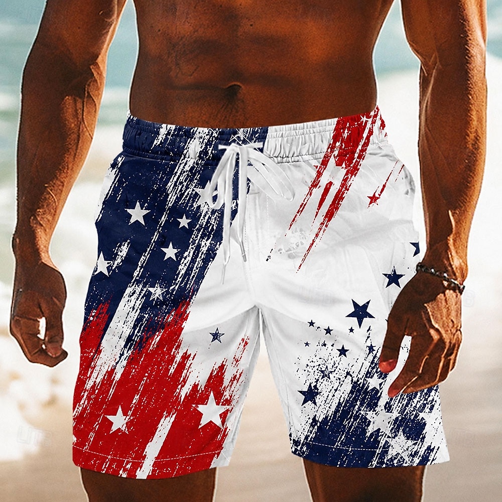 2026 250° Costume da Bagno Uomo Bandiera Americana US Flag 1776 Pantaloni da Nuoto Corti Maniche Corte Patriotici Quotidiani All'aperto Festival Tasche Laterali Fodera in Rete Vita Elastico con Corda del 2026 a $20.99 –P1