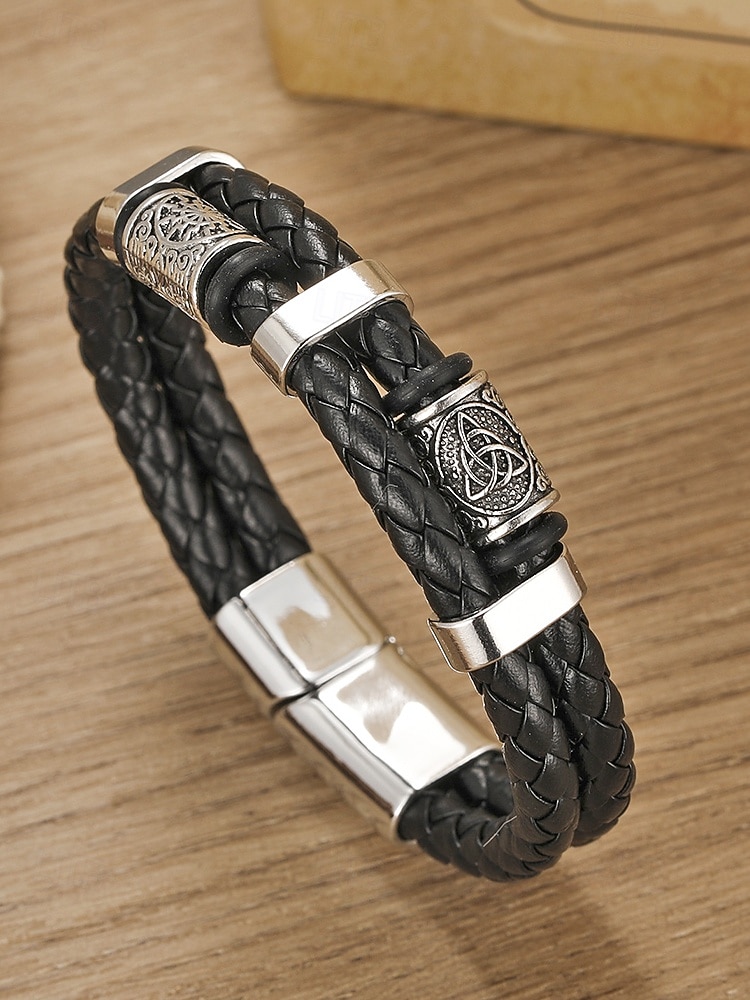 Bracciale da uomo vichingo intrecciato in similpelle e lega, bracciale con rune nordiche multicolore per abbigliamento casual, stile biker, moda outdoor, regalo per lui del 2026 a $11.99 –P4