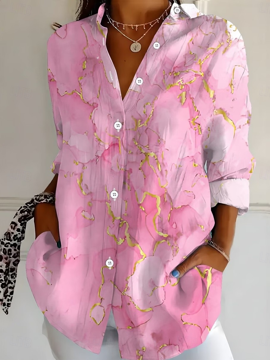 Women's Shirt Blouse Buttons Graphic Polka Dot Striped Vintage Stylish Classic Long Sleeve Shirt Collar Crop Tops Casual Daily Holiday Black Pink Dusty Blue Summer Spring Fall Winter 2026 - $31.99 –P3