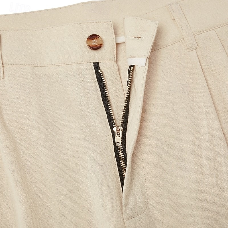 Men's Cotton Linen Pants Trousers Summer Pants Baggy Pants Beach Pants Pleated Pocket Solid Color Comfort Breathable Full Length Casual Daily Outdoor Vacation Fashion Loose Fit Blue White Inelastic 2026 - $29.99 –P9