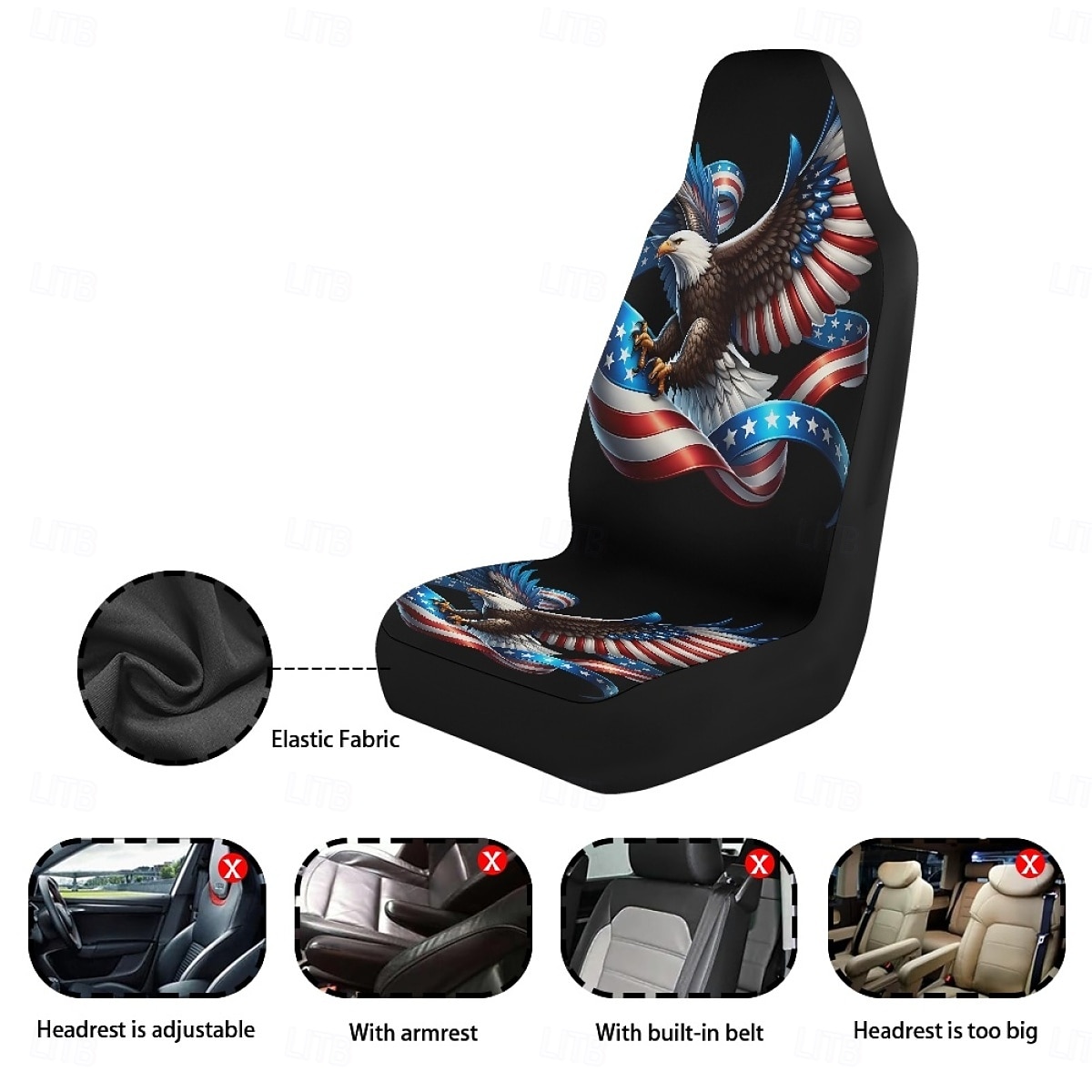 American Flag Bald Eagle Car Seat Covers Set of 2, Patriotic USA Flag Front Bucket Seat Protectors Universal Fit for SUV Truck Sedan Van, Durable Breathable Car Interior Decor Accessories 2026 - $25.99 –P2