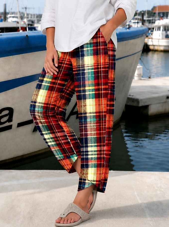 Mujer Perneras anchas pantalones Pantalones Cortos Vacaciones Vintage Estilo Étnico Longitud total Alta cintura Graphic Plaid Geométrico Correa Retazos Cintura elástica Confortable Comodidad 2026 - $22.99 –P2