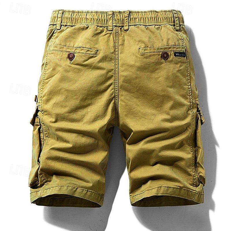 Men's Cargo Shorts Shorts Summer Shorts Drawstring Elastic Waist Multi Pocket Solid Color Plain Comfort Wearable Short Casual Daily Outdoor Fashion Casual Khaki Black Inelastic 2026 - $37.99 –P7
