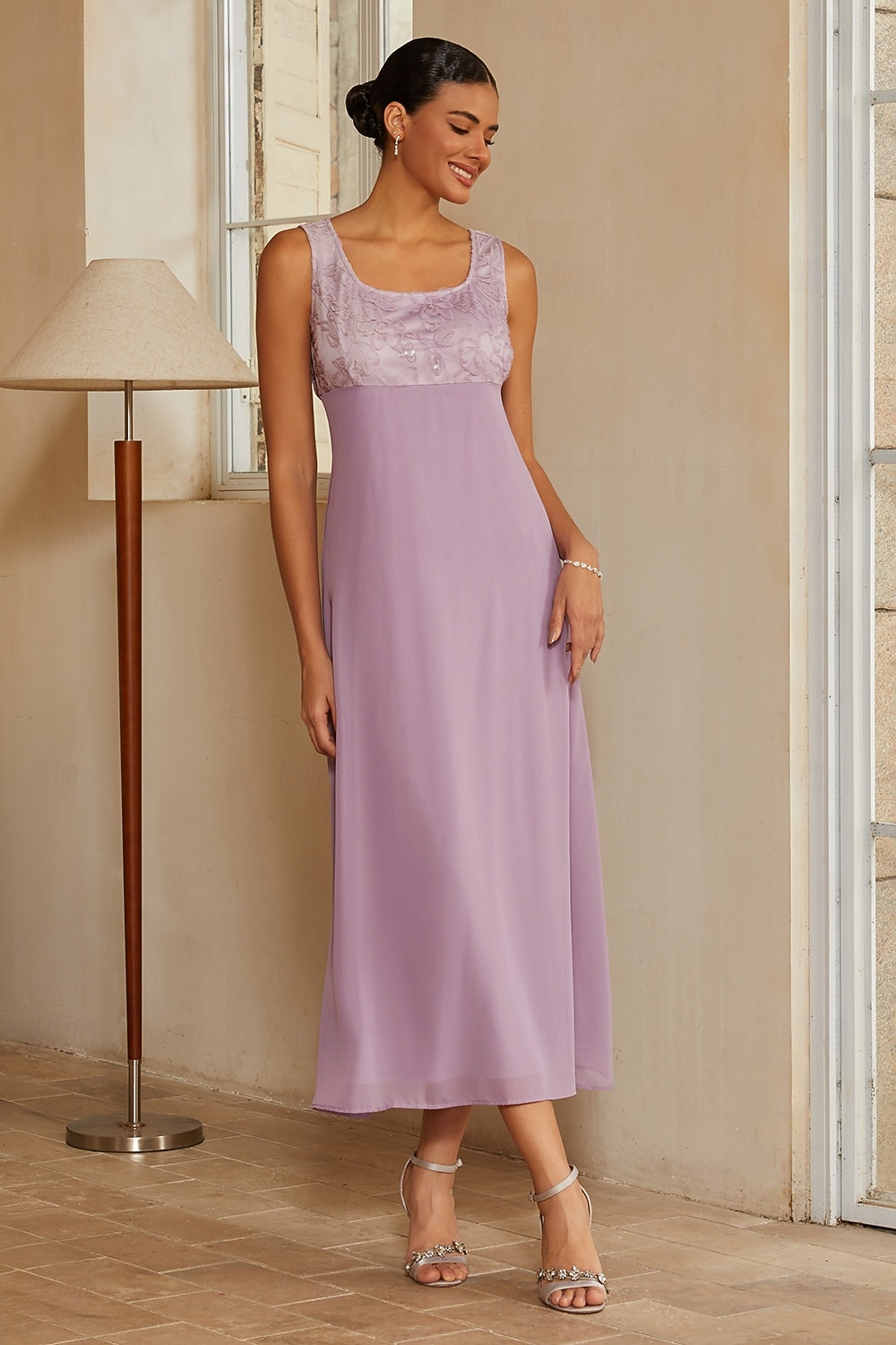 Femmes Ligne A Ensembles de robes 2 pièces avec veste Robe de Cocktail Robe d'invité de mariage Longueur thé Col Rond Sans manches Manche 3/4 Élégant Quotidien Semi-Formel avec Chiffon Maille florale de 2026 ? $149.99 –P4